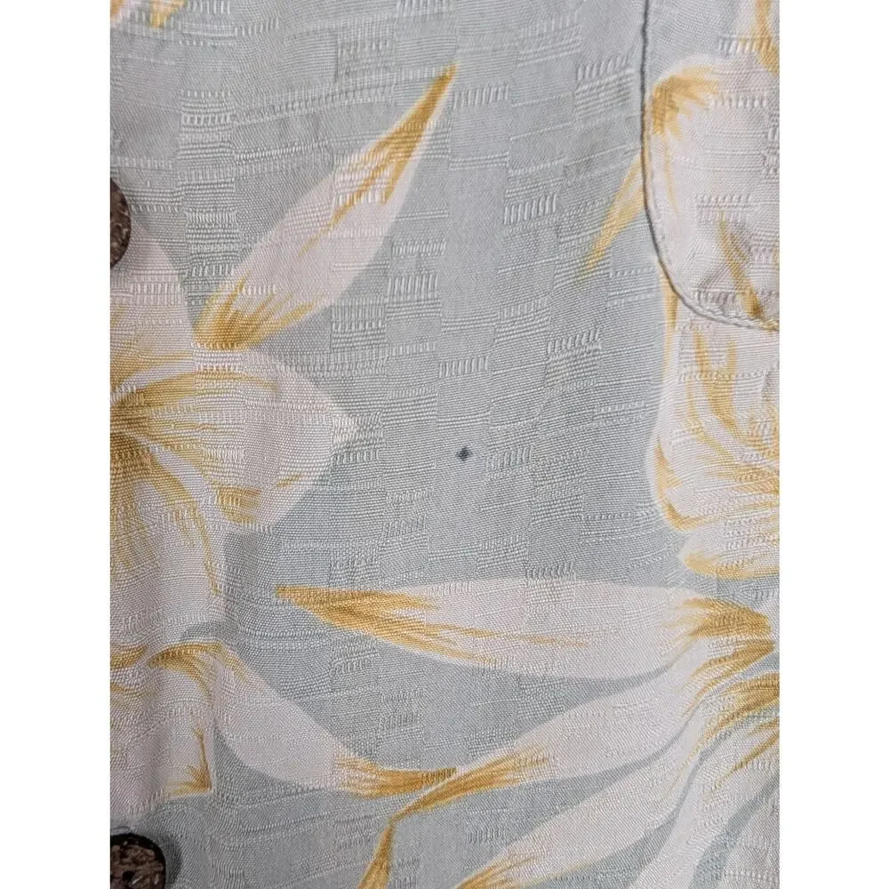 Tommy Bahama Hawaiian Shirt Camp Floral Silk Summer Vacation Green Yellow Size L - Picture 9 of 12